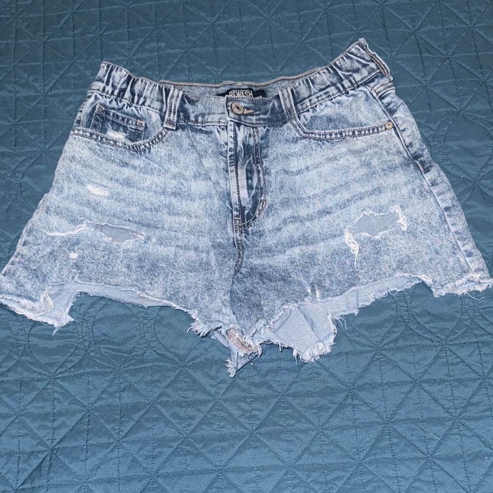 Distressed Light Blue Denim Shorts